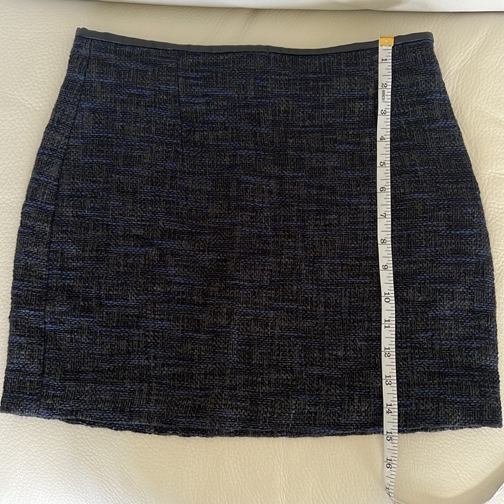 Zara Woman Ladies Black/Blue Tweed Skirt Waist Black Leather Trim Size S - Picture 6 of 9